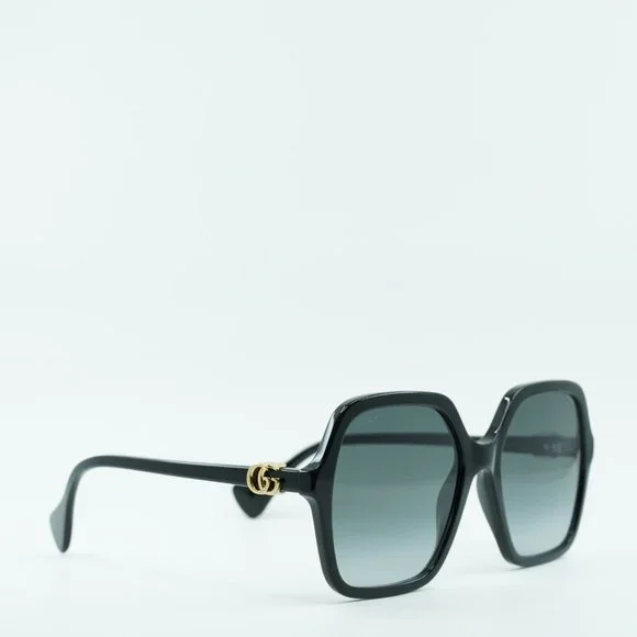 💯 NEW GUCCI GG1072SA 001 SHINY BLACK GREY GRADIENT SQUARE SUNGLASSES - Picture 10 of 11